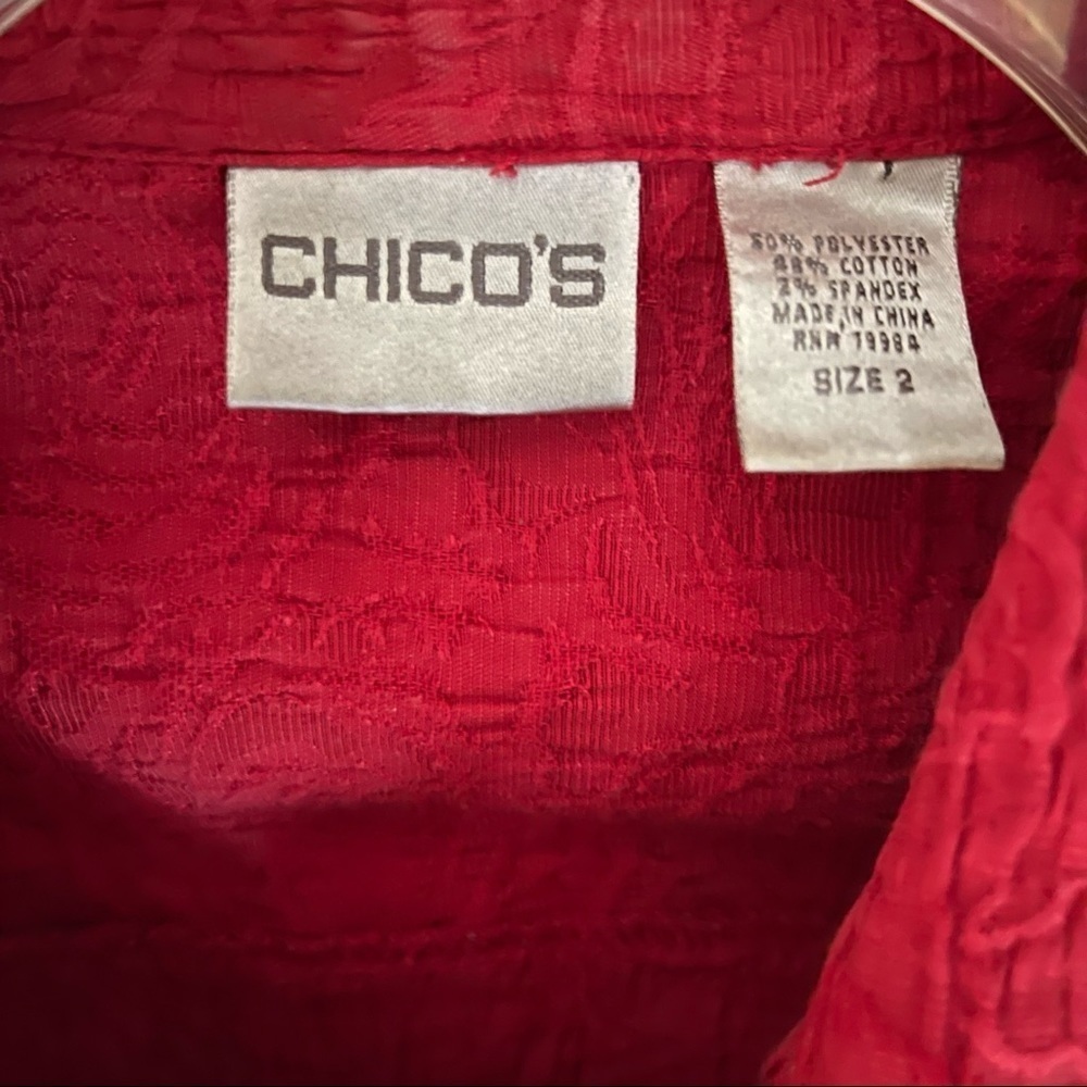 Chicos red sleeveless textured button down top sz 2 large - Picture 3 of 6